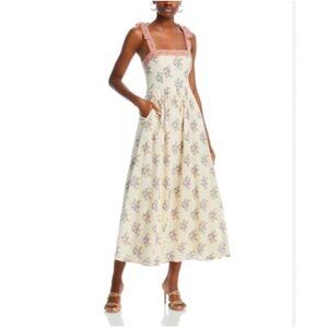 Patrons Of Peace Dress Womens Medium Cream Floral Tie Strap Maxi Pockets Boho